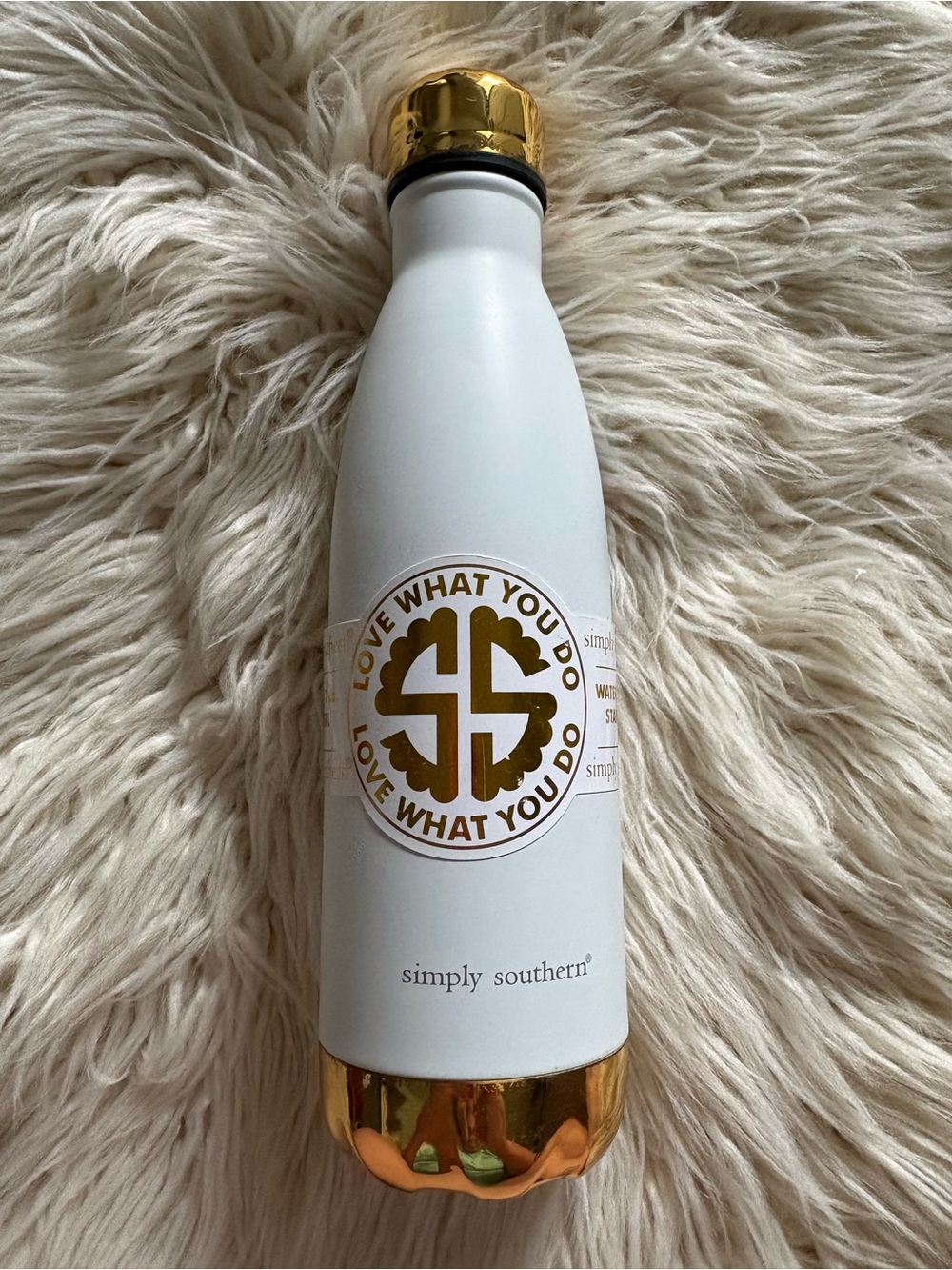 Simply Southern 17 oz Stainless Steel Water Bottle White & Gold New Slim Tumbler